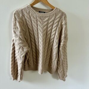 Soft Slouchy Beige Cable Knit Sweater - Size M